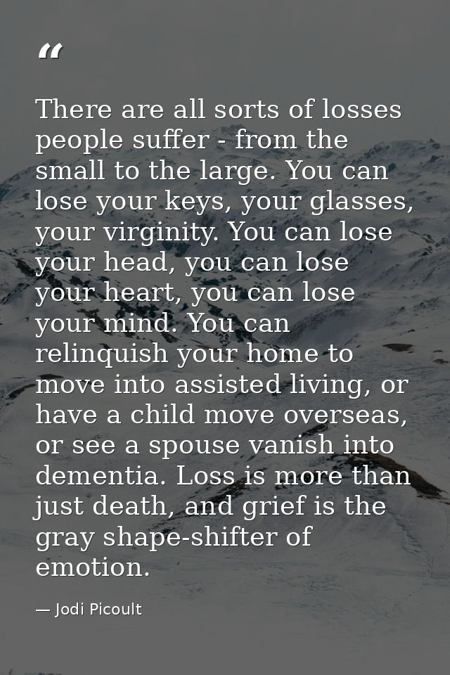 There are all sorts of losses people suffer - from the small to the large. You can lose your keys, your glasses, your vi — Jodi Picoult