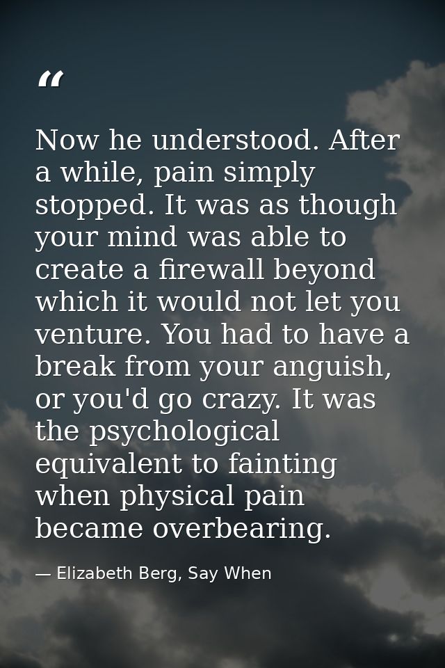 Now he understood. After a while, pain simply stopped. It was as though your mind was able to create a firewall beyond w — Elizabeth Berg, Say When