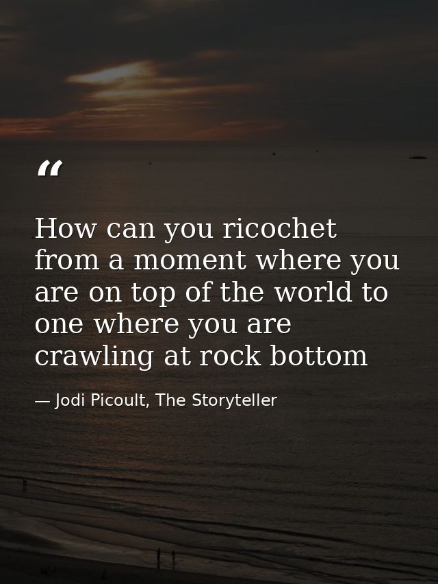 How can you ricochet from a moment where you are on top of the world to one where you are crawling at rock bottom — Jodi Picoult, The Storyteller