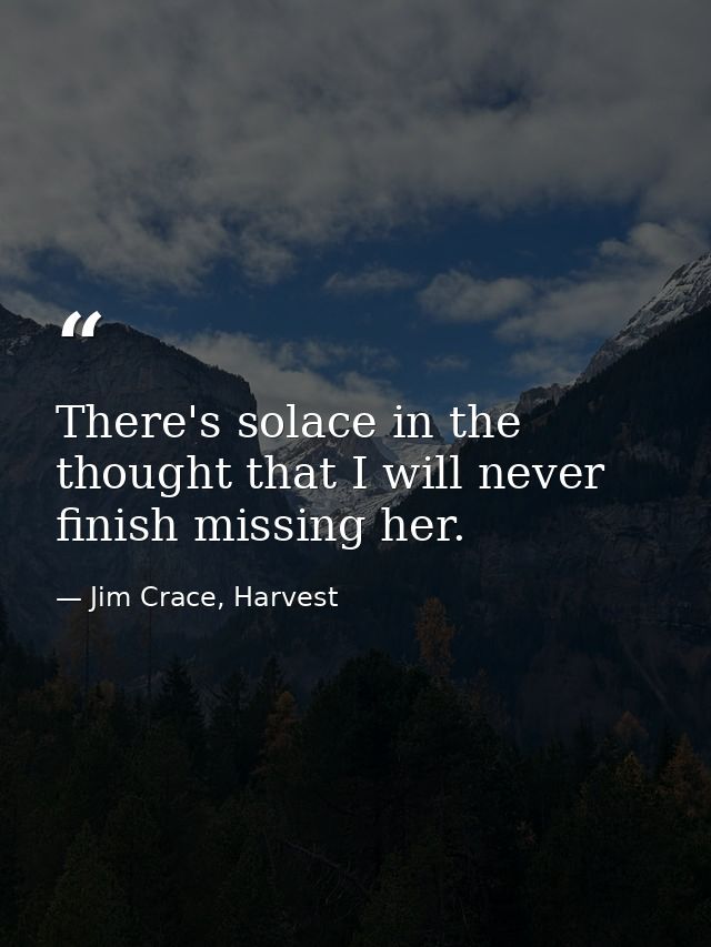 There's solace in the thought that I will never finish missing her. — Jim Crace, Harvest