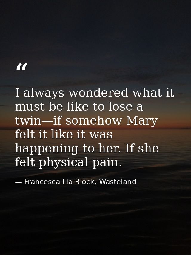 I always wondered what it must be like to lose a twin—if somehow Mary felt it like it was happening to her. If she felt  — Francesca Lia Block, Wasteland