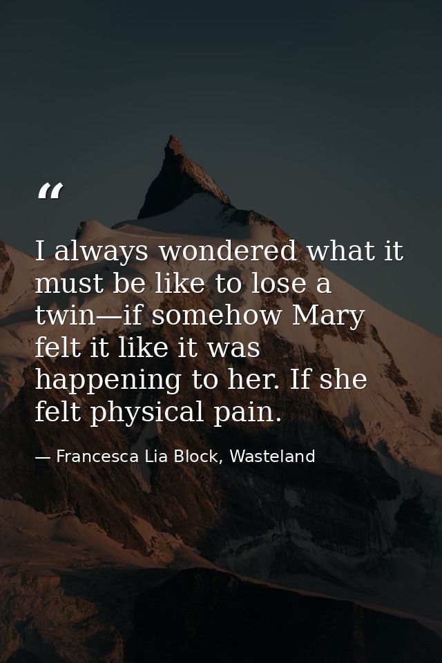 I always wondered what it must be like to lose a twin—if somehow Mary felt it like it was happening to her. If she felt  — Francesca Lia Block, Wasteland