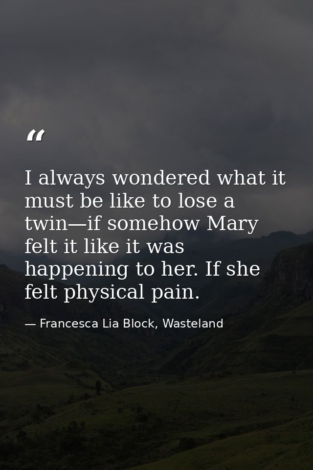 I always wondered what it must be like to lose a twin—if somehow Mary felt it like it was happening to her. If she felt  — Francesca Lia Block, Wasteland
