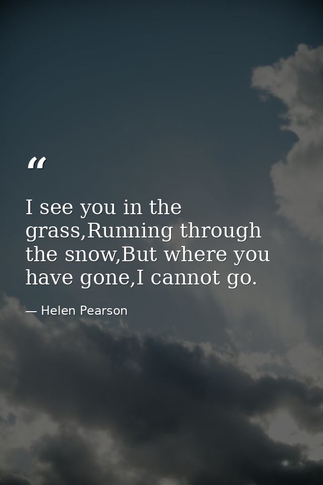 I see you in the grass,Running through the snow,But where you have gone,I cannot go. — Helen Pearson