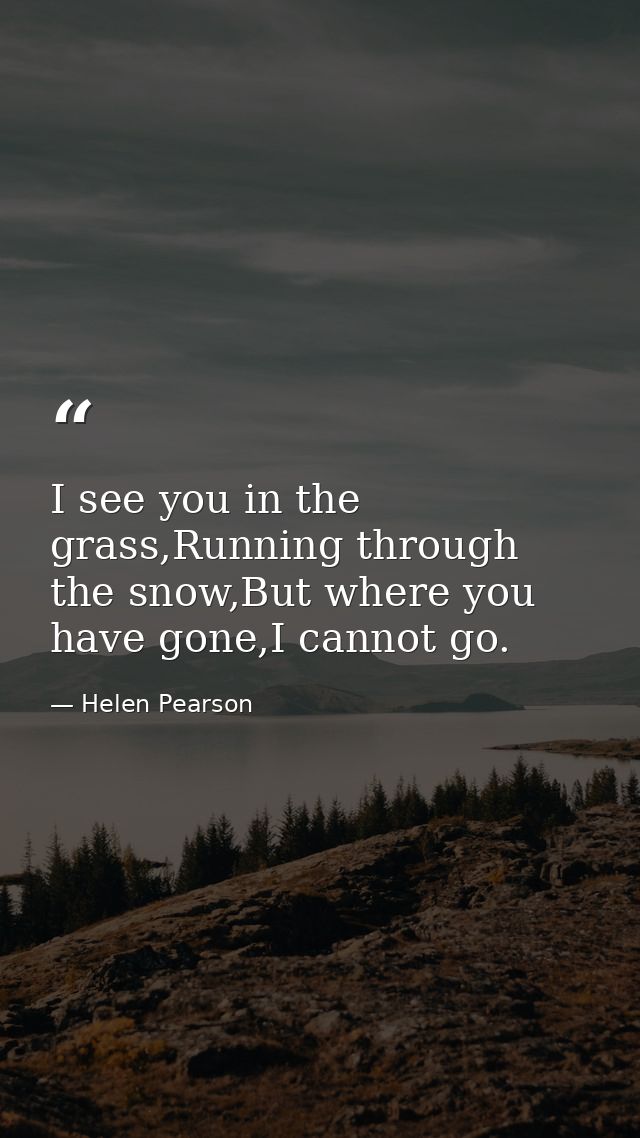 I see you in the grass,Running through the snow,But where you have gone,I cannot go. — Helen Pearson