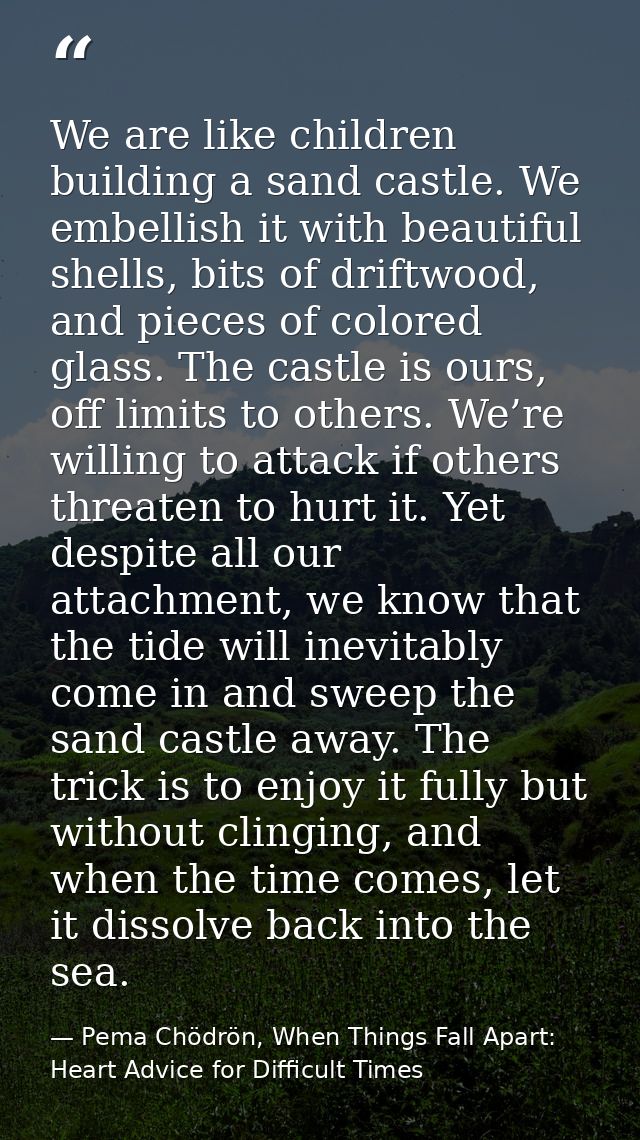 We are like children building a sand castle. We embellish it with beautiful shells, bits of driftwood, and pieces of col — Pema Chödrön, When Things Fall Apart: Heart Advice for Difficult Times