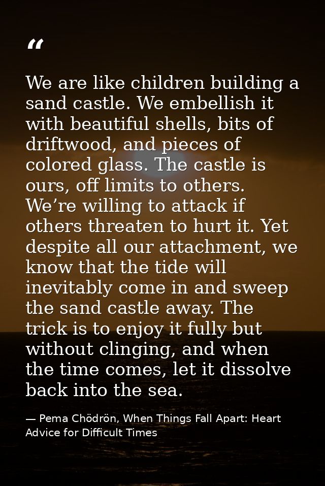 We are like children building a sand castle. We embellish it with beautiful shells, bits of driftwood, and pieces of col — Pema Chödrön, When Things Fall Apart: Heart Advice for Difficult Times