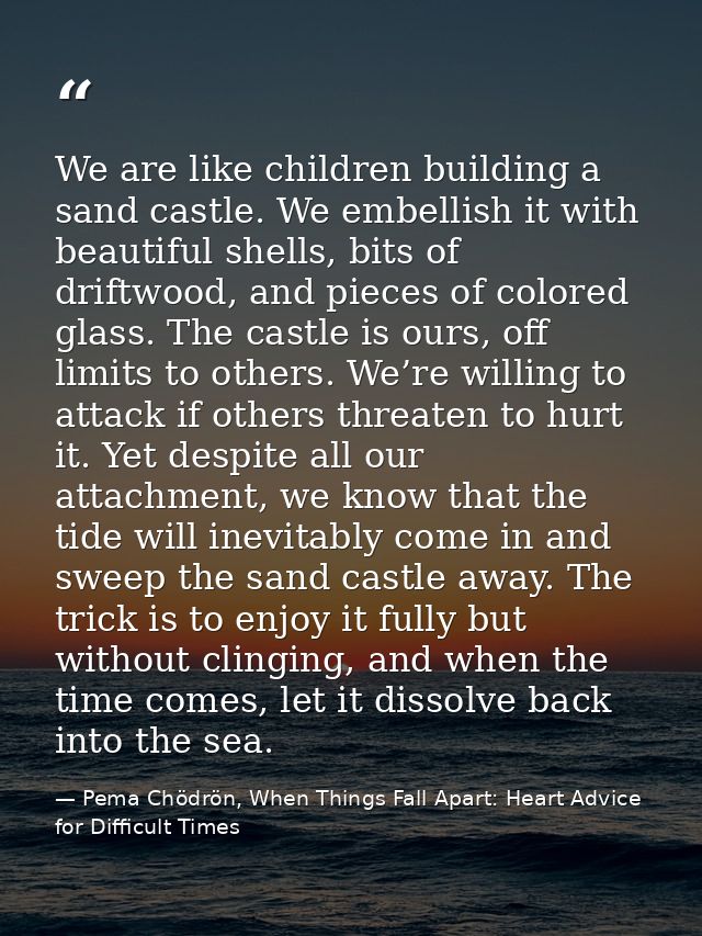 We are like children building a sand castle. We embellish it with beautiful shells, bits of driftwood, and pieces of col — Pema Chödrön, When Things Fall Apart: Heart Advice for Difficult Times