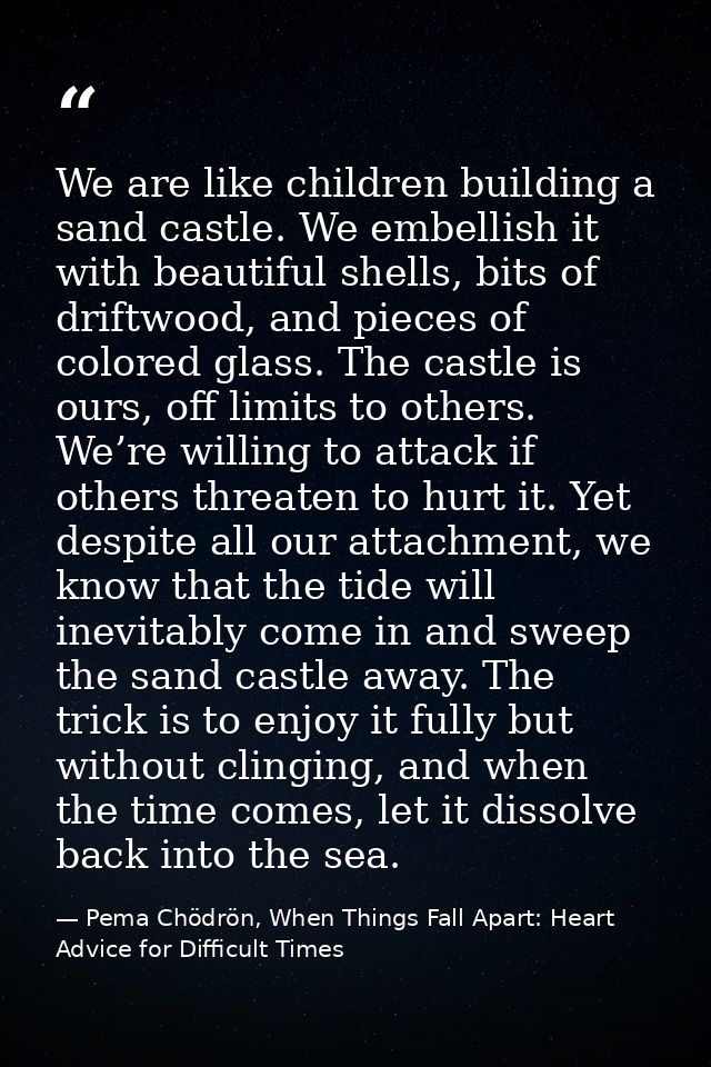 We are like children building a sand castle. We embellish it with beautiful shells, bits of driftwood, and pieces of col — Pema Chödrön, When Things Fall Apart: Heart Advice for Difficult Times