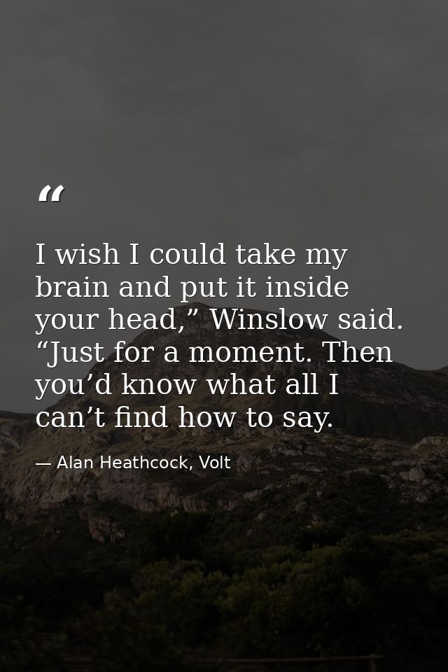 I wish I could take my brain and put it inside your head,” Winslow said. “Just for a moment. Then you’d know what all I  — Alan Heathcock, Volt