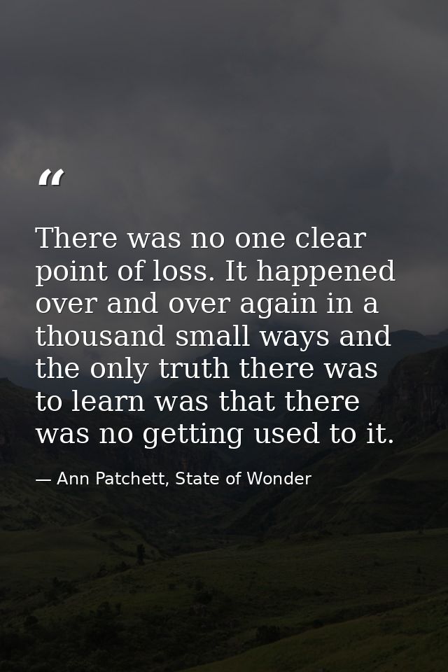There was no one clear point of loss. It happened over and over again in a thousand small ways and the only truth there  — Ann Patchett, State of Wonder