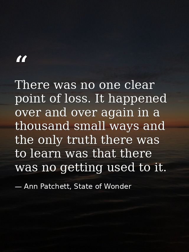 There was no one clear point of loss. It happened over and over again in a thousand small ways and the only truth there  — Ann Patchett, State of Wonder