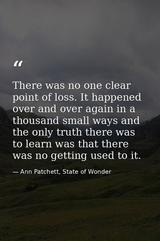 There was no one clear point of loss. It happened over and over again in a thousand small ways and the only truth there  — Ann Patchett, State of Wonder