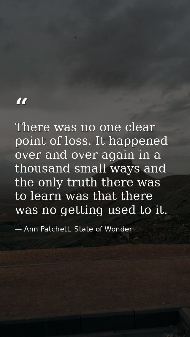 There was no one clear point of loss. It happened over and over again in a thousand small ways and the only truth there  — Ann Patchett, State of Wonder