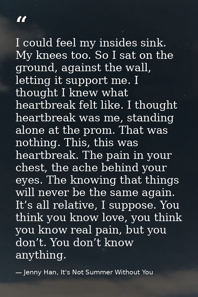 I could feel my insides sink. My knees too. So I sat on the ground, against the wall, letting it support me. I thought I — Jenny Han, It's Not Summer Without You