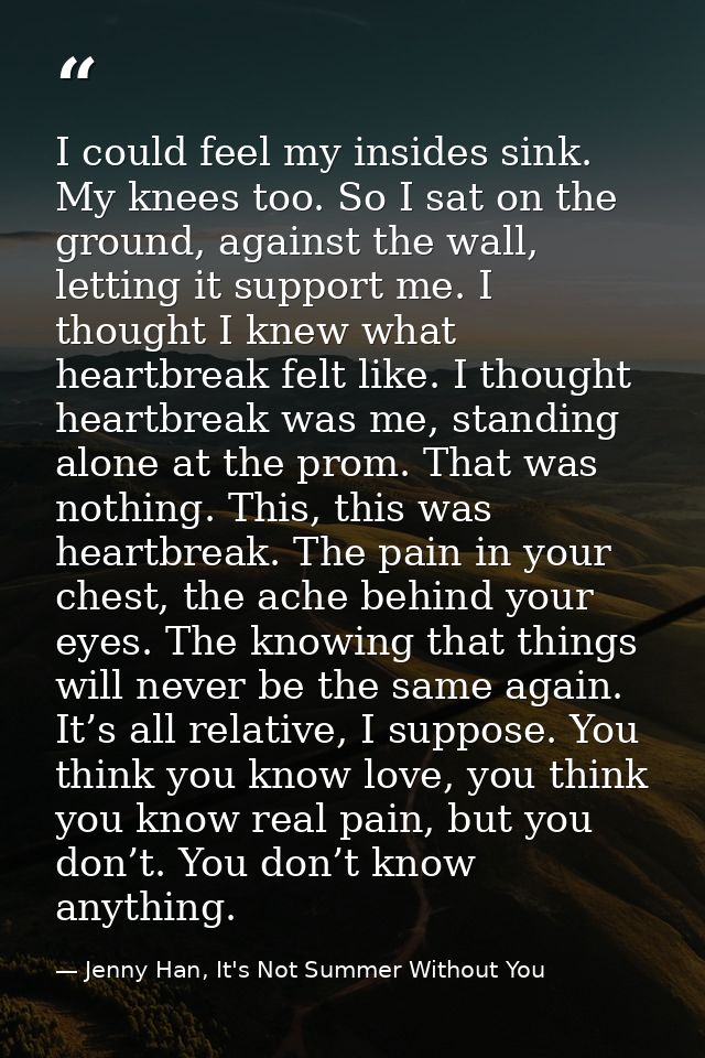 I could feel my insides sink. My knees too. So I sat on the ground, against the wall, letting it support me. I thought I — Jenny Han, It's Not Summer Without You