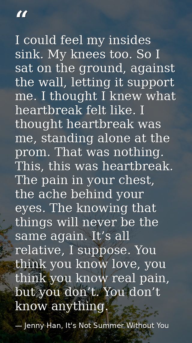 I could feel my insides sink. My knees too. So I sat on the ground, against the wall, letting it support me. I thought I — Jenny Han, It's Not Summer Without You