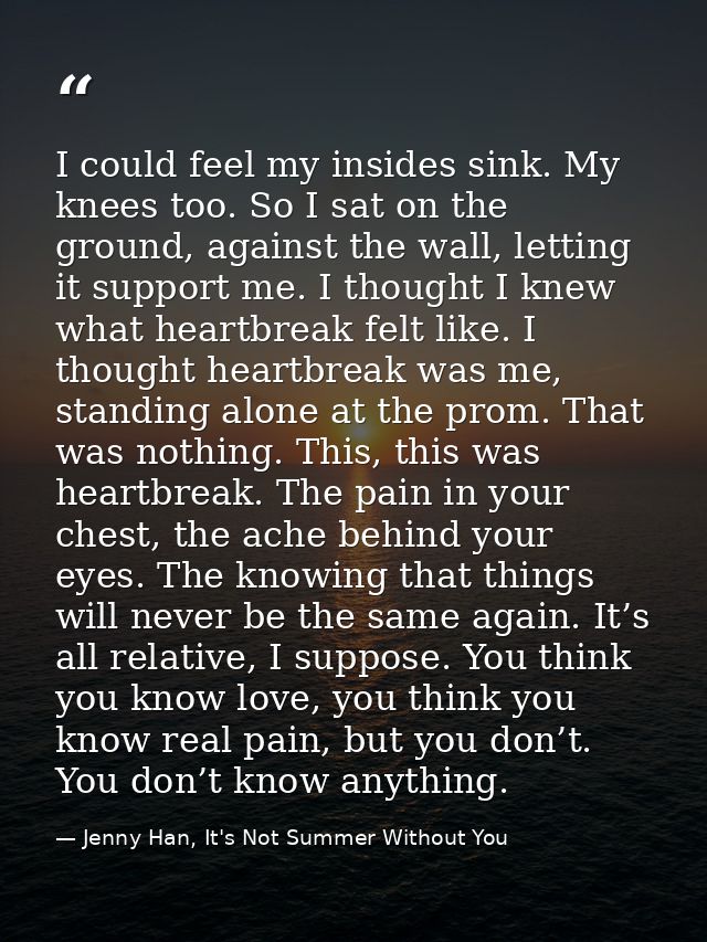 I could feel my insides sink. My knees too. So I sat on the ground, against the wall, letting it support me. I thought I — Jenny Han, It's Not Summer Without You