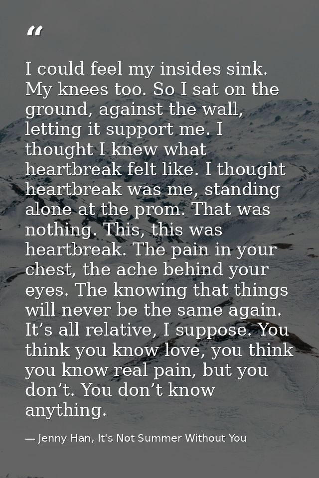 I could feel my insides sink. My knees too. So I sat on the ground, against the wall, letting it support me. I thought I — Jenny Han, It's Not Summer Without You