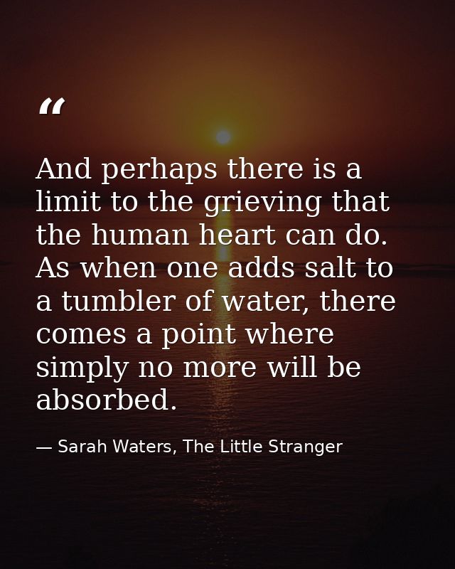 And perhaps there is a limit to the grieving that the human heart can do. As when one adds salt to a tumbler of water, t — Sarah Waters, The Little Stranger