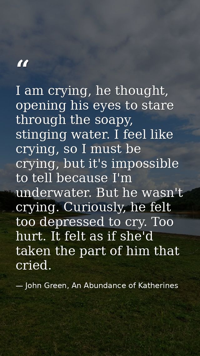 I am crying, he thought, opening his eyes to stare through the soapy, stinging water. I feel like crying, so I must be c — John Green, An Abundance of Katherines