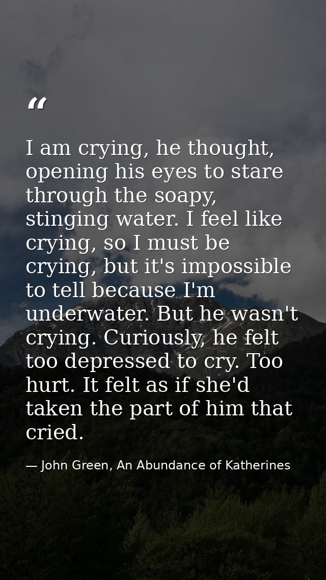I am crying, he thought, opening his eyes to stare through the soapy, stinging water. I feel like crying, so I must be c — John Green, An Abundance of Katherines