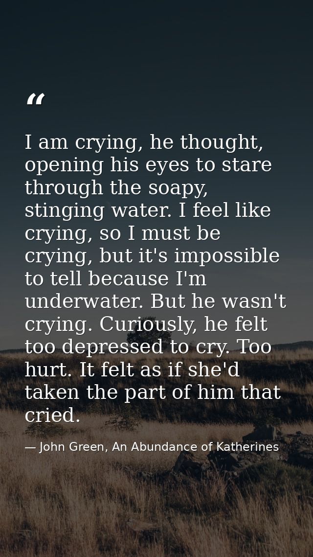 I am crying, he thought, opening his eyes to stare through the soapy, stinging water. I feel like crying, so I must be c — John Green, An Abundance of Katherines