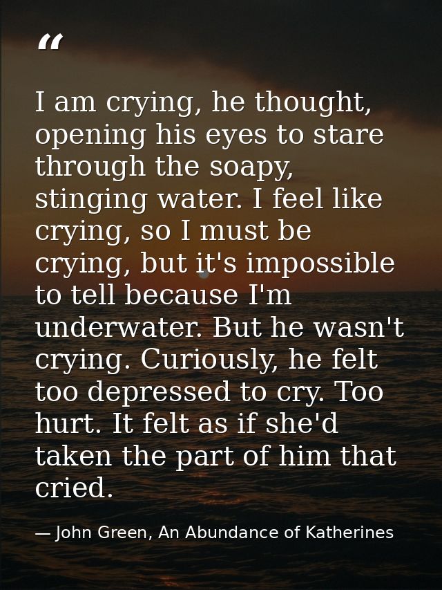 I am crying, he thought, opening his eyes to stare through the soapy, stinging water. I feel like crying, so I must be c — John Green, An Abundance of Katherines