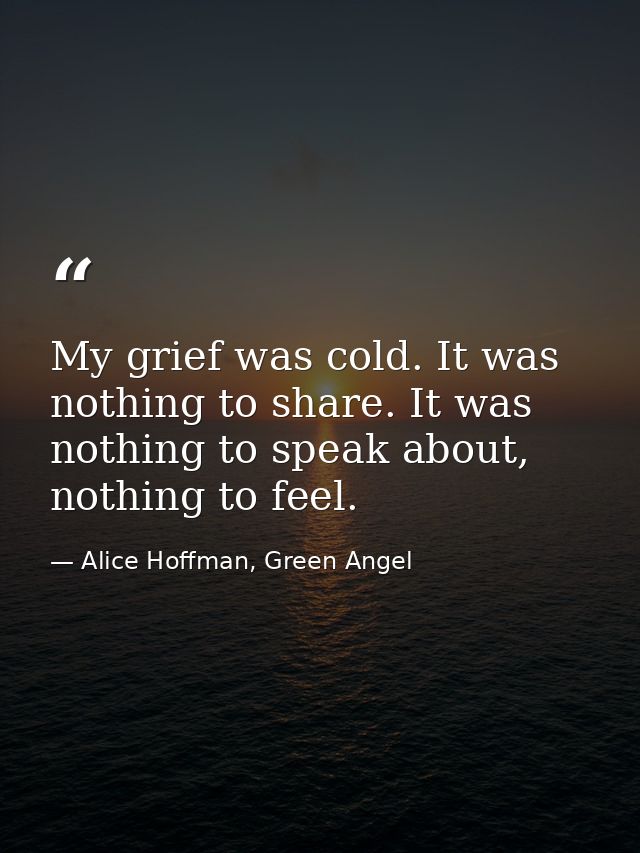 My grief was cold. It was nothing to share. It was nothing to speak about, nothing to feel. — Alice Hoffman, Green Angel