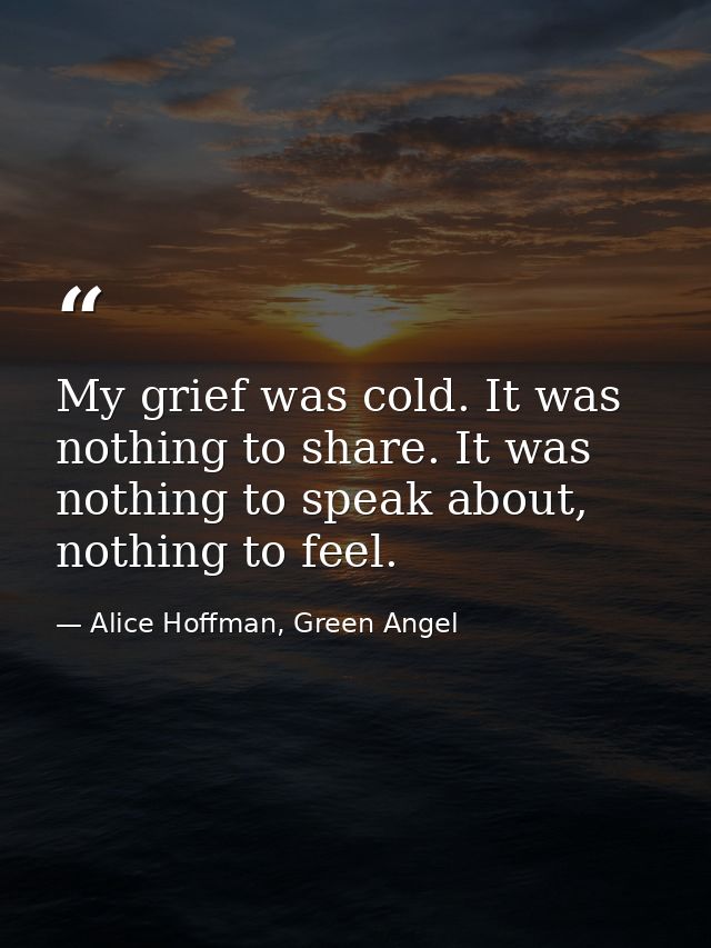 My grief was cold. It was nothing to share. It was nothing to speak about, nothing to feel. — Alice Hoffman, Green Angel