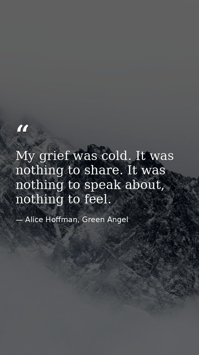 My grief was cold. It was nothing to share. It was nothing to speak about, nothing to feel. — Alice Hoffman, Green Angel
