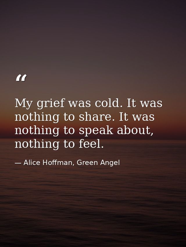 My grief was cold. It was nothing to share. It was nothing to speak about, nothing to feel. — Alice Hoffman, Green Angel