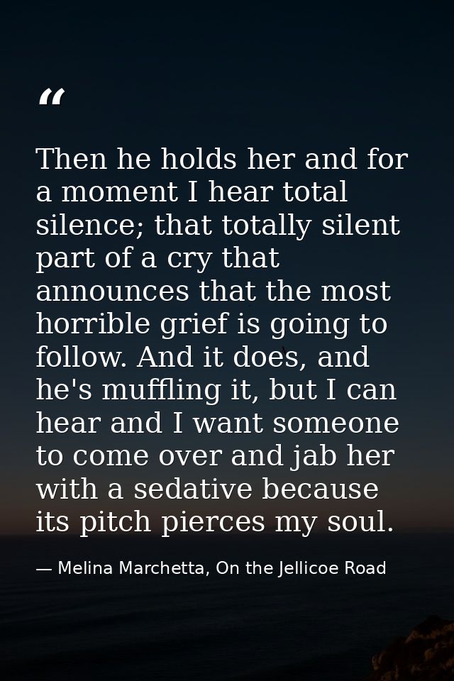 Then he holds her and for a moment I hear total silence; that totally silent part of a cry that announces that the most  — Melina Marchetta, On the Jellicoe Road