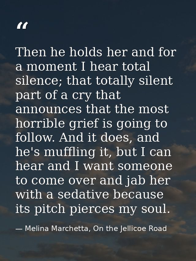 Then he holds her and for a moment I hear total silence; that totally silent part of a cry that announces that the most  — Melina Marchetta, On the Jellicoe Road