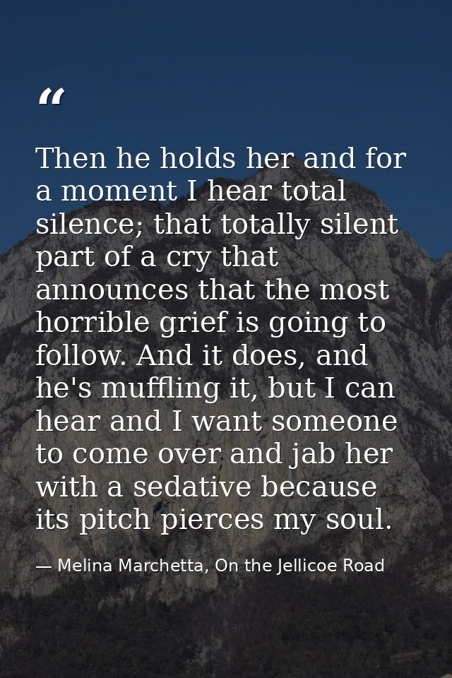 Then he holds her and for a moment I hear total silence; that totally silent part of a cry that announces that the most  — Melina Marchetta, On the Jellicoe Road