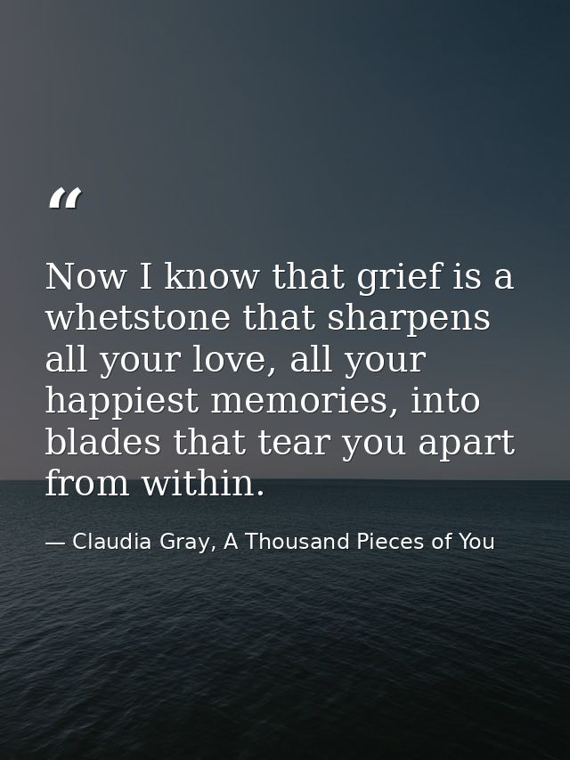 Now I know that grief is a whetstone that sharpens all your love, all your happiest memories, into blades that tear you  — Claudia Gray, A Thousand Pieces of You
