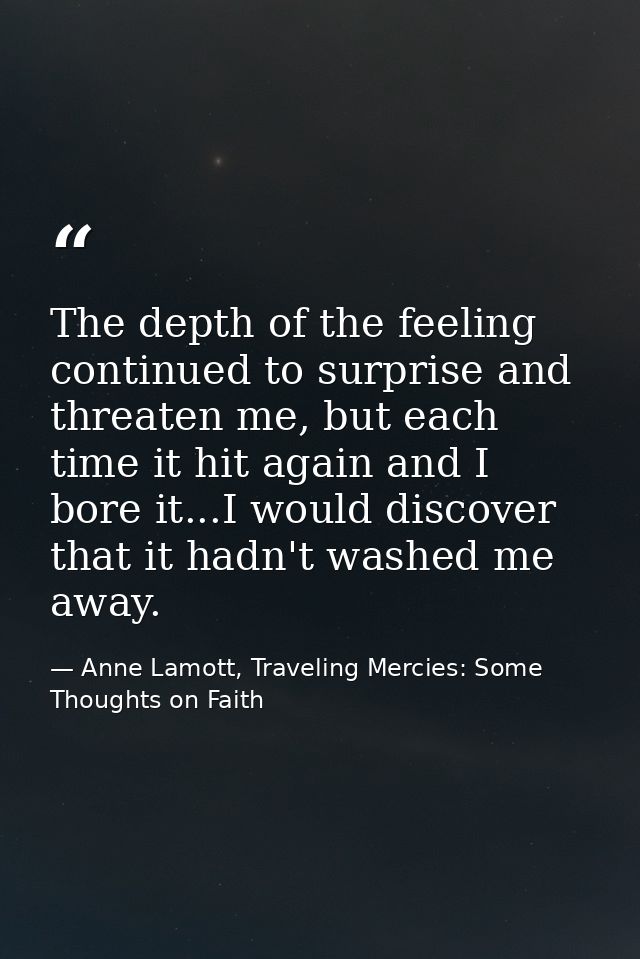The depth of the feeling continued to surprise and threaten me, but each time it hit again and I bore it...I would disco — Anne Lamott, Traveling Mercies: Some Thoughts on Faith