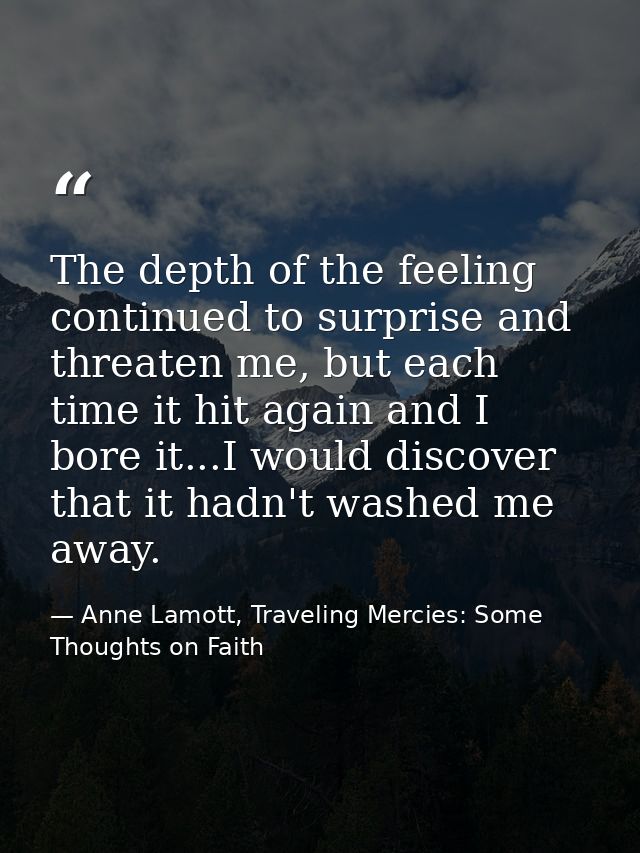The depth of the feeling continued to surprise and threaten me, but each time it hit again and I bore it...I would disco — Anne Lamott, Traveling Mercies: Some Thoughts on Faith