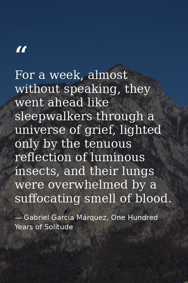 For a week, almost without speaking, they went ahead like sleepwalkers through a universe of grief, lighted only by the  — Gabriel García Márquez, One Hundred Years of Solitude