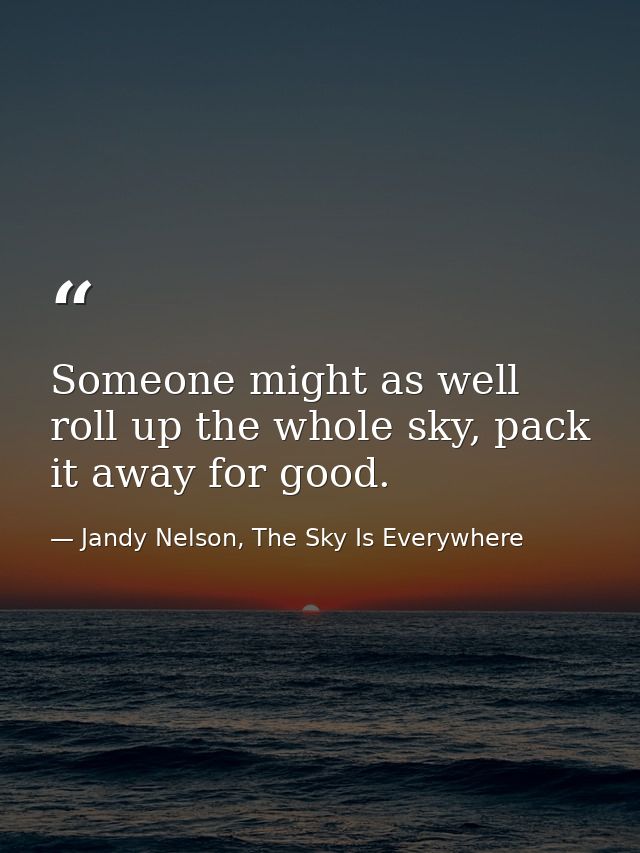 Someone might as well roll up the whole sky, pack it away for good. — Jandy Nelson, The Sky Is Everywhere