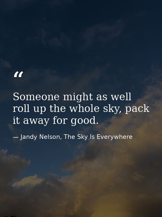 Someone might as well roll up the whole sky, pack it away for good. — Jandy Nelson, The Sky Is Everywhere