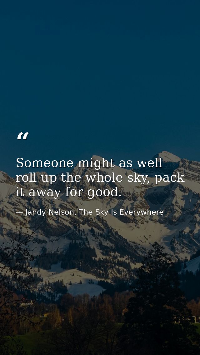 Someone might as well roll up the whole sky, pack it away for good. — Jandy Nelson, The Sky Is Everywhere