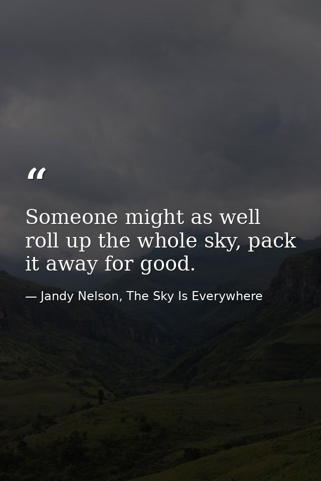 Someone might as well roll up the whole sky, pack it away for good. — Jandy Nelson, The Sky Is Everywhere