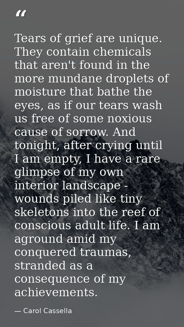 Tears of grief are unique. They contain chemicals that aren't found in the more mundane droplets of moisture that bathe  — Carol Cassella