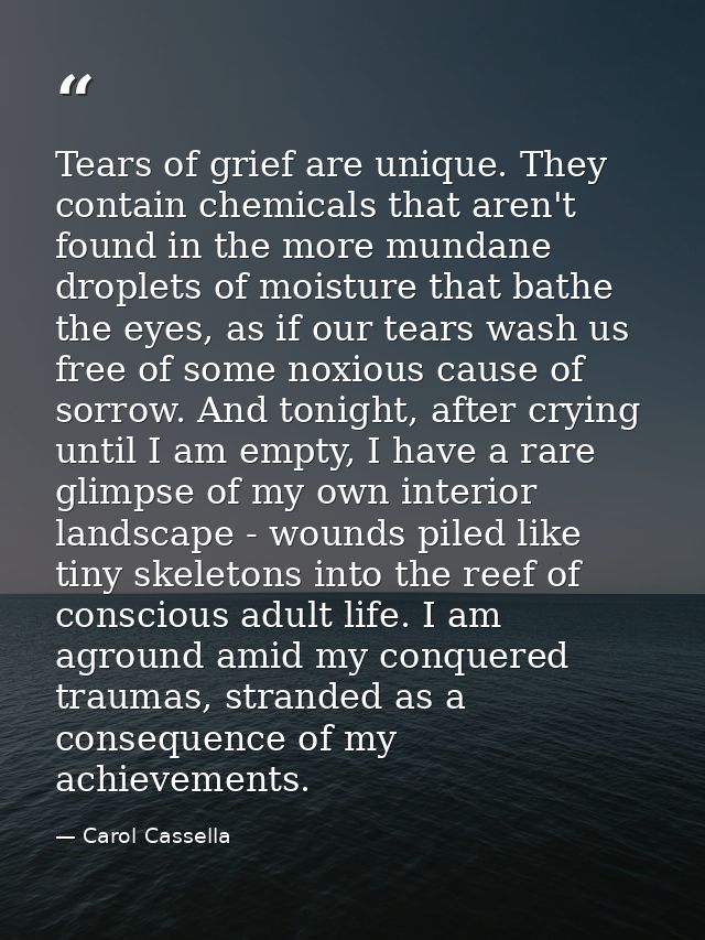 Tears of grief are unique. They contain chemicals that aren't found in the more mundane droplets of moisture that bathe  — Carol Cassella