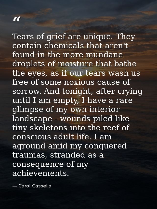 Tears of grief are unique. They contain chemicals that aren't found in the more mundane droplets of moisture that bathe  — Carol Cassella
