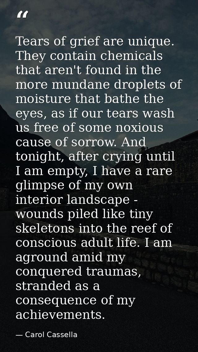 Tears of grief are unique. They contain chemicals that aren't found in the more mundane droplets of moisture that bathe  — Carol Cassella