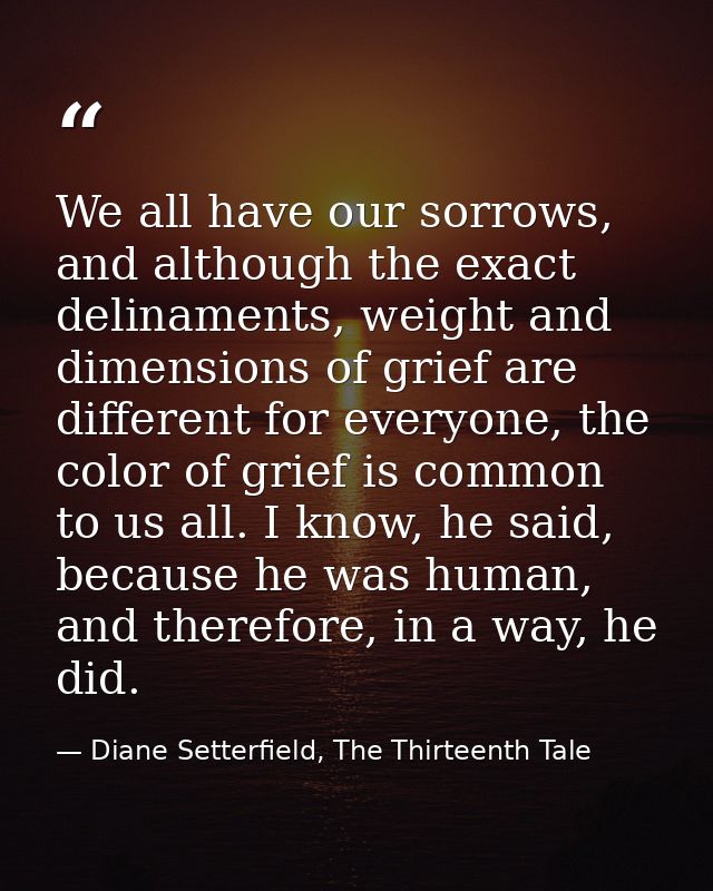 We all have our sorrows, and although the exact delinaments, weight and dimensions of grief are different for everyone,  — Diane Setterfield, The Thirteenth Tale