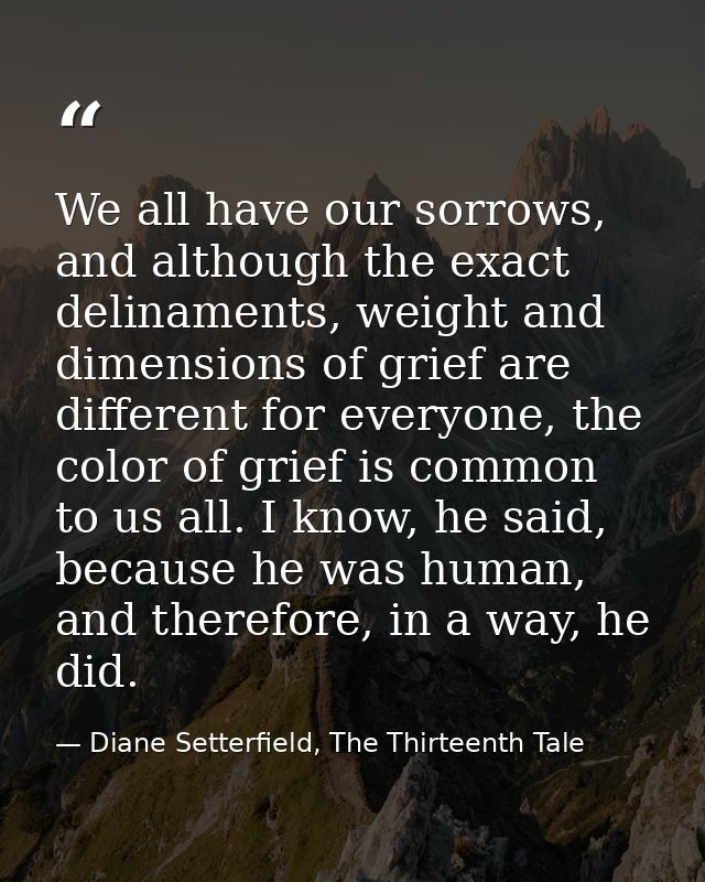 We all have our sorrows, and although the exact delinaments, weight and dimensions of grief are different for everyone,  — Diane Setterfield, The Thirteenth Tale
