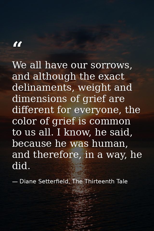 We all have our sorrows, and although the exact delinaments, weight and dimensions of grief are different for everyone,  — Diane Setterfield, The Thirteenth Tale